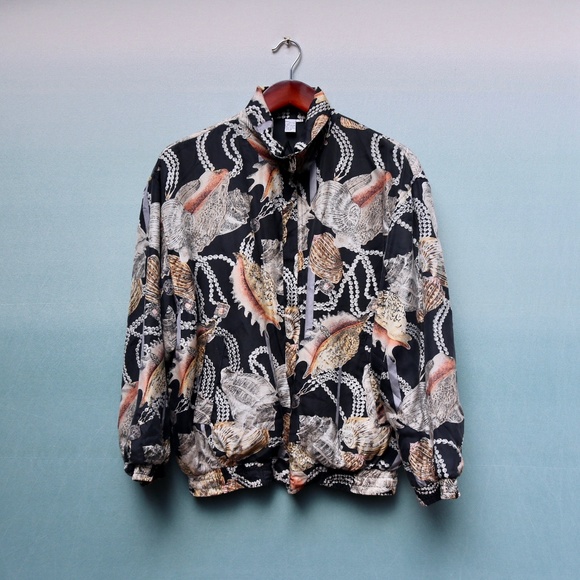 Vintage Other - Vintage 80s Silk Bomber Jacket Seashell Print Sz M